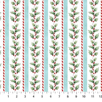 Holly Jolly Holly Stripe White Multi EML Studio Northcott Cotton Fabric NC-28814-10