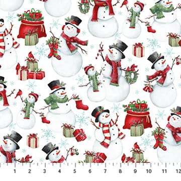 Holly Jolly Snowmen White Multi EML Studio Northcott Cotton Fabric NC-28813-10