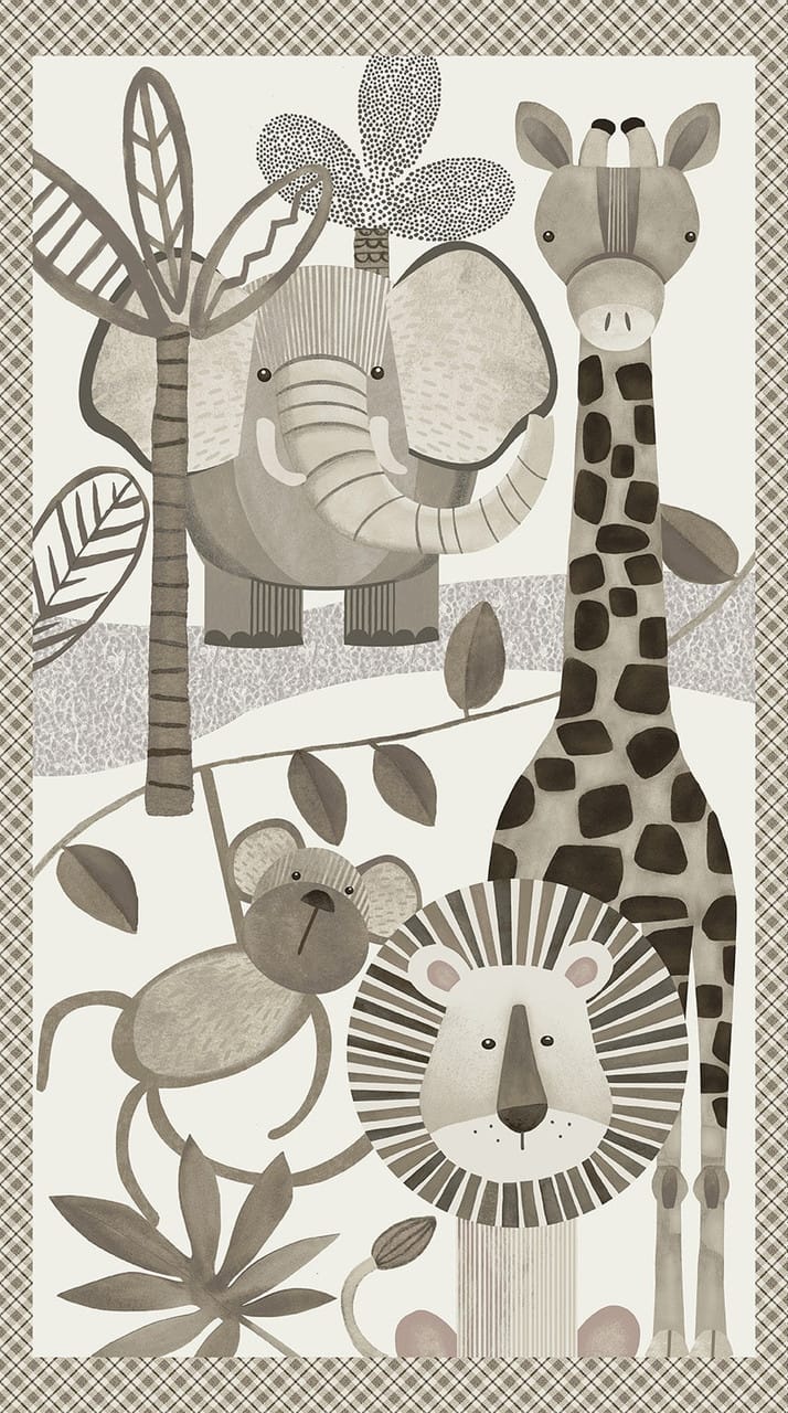 Jungle Romp Animals Panel 24" Beige Multi Betsey Cavallo Henry Glass Cotton Fabric HG-2112P-49