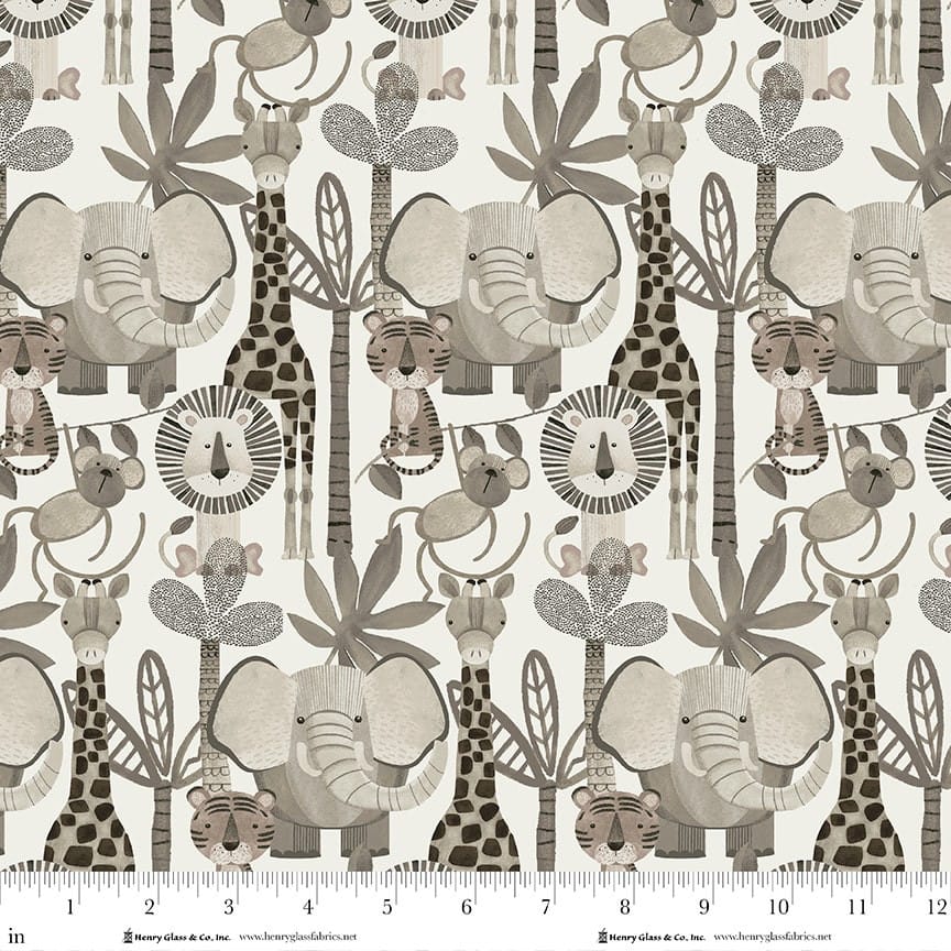 Jungle Romp Directional Animals Beige Betsey Cavallo Henry Glass Cotton Fabric HG-2101-44