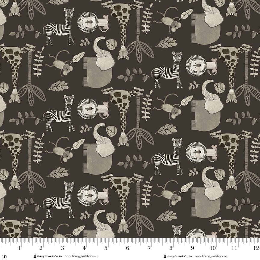Jungle Romp Small Animals Black Betsey Cavallo Henry Glass Cotton Fabric HG-2109-99