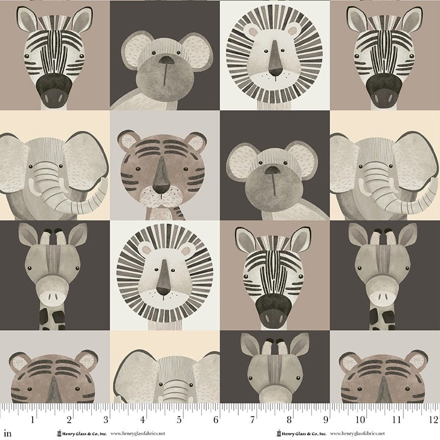 Jungle Romp Small Blocks Animal Faces Multi Betsey Cavallo Henry Glass Cotton Fabric HG-2103-49