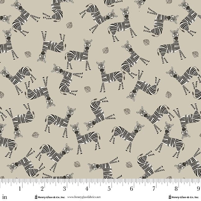 Jungle Romp Tossed Zebra Beige Betsey Cavallo Henry Glass Cotton Fabric HG-2104-44