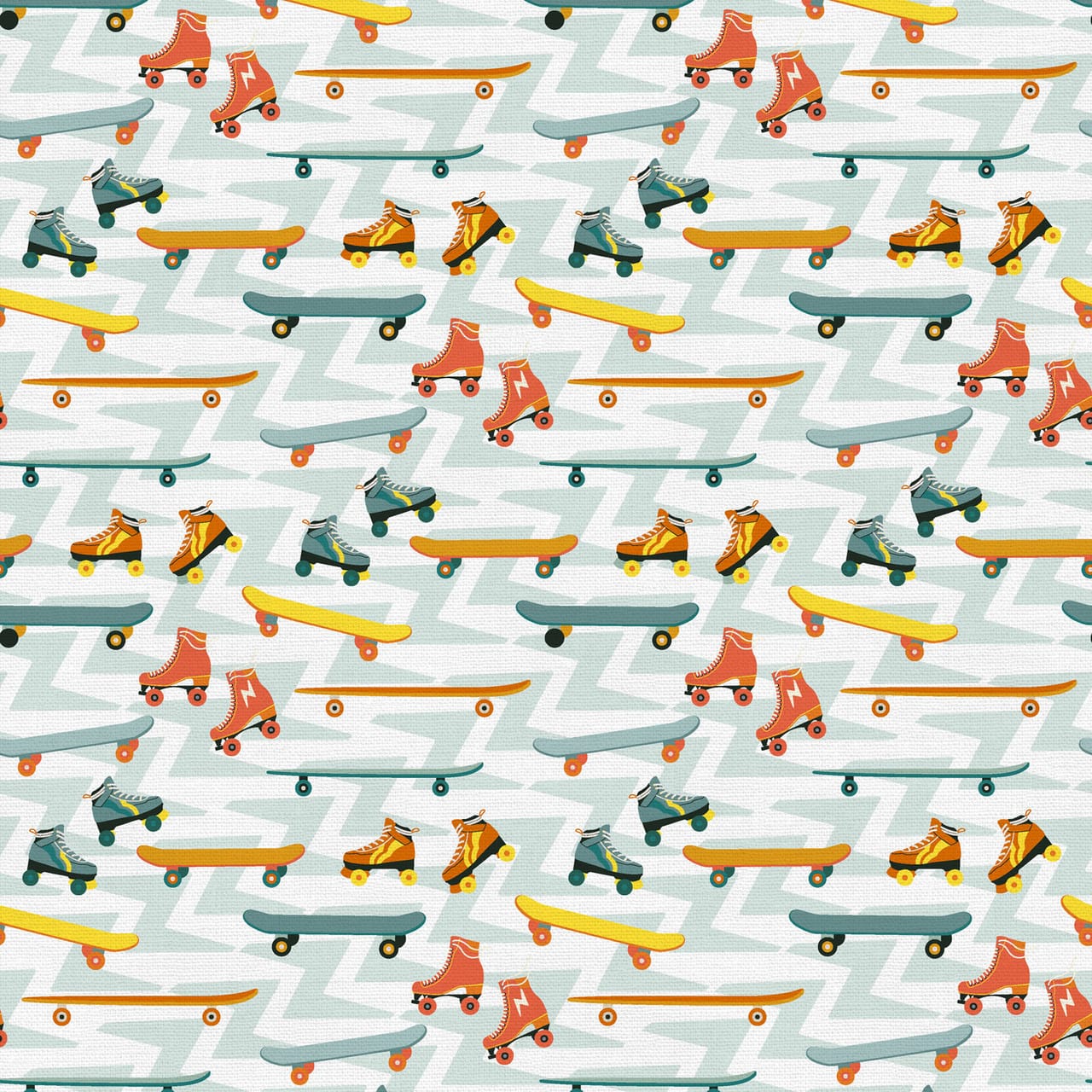 Jurassic Joyrides Skateboards & Roller Skates Blue Multi Paintbrush Studio Cotton Quilting Fabric PBS-120-25407
