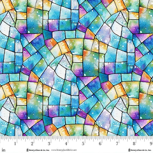 Kaleidoscope 108" Wide Back Stained Glass Blue Multi City Art Studio Henry Glass Cotton Fabric HG-2178-75