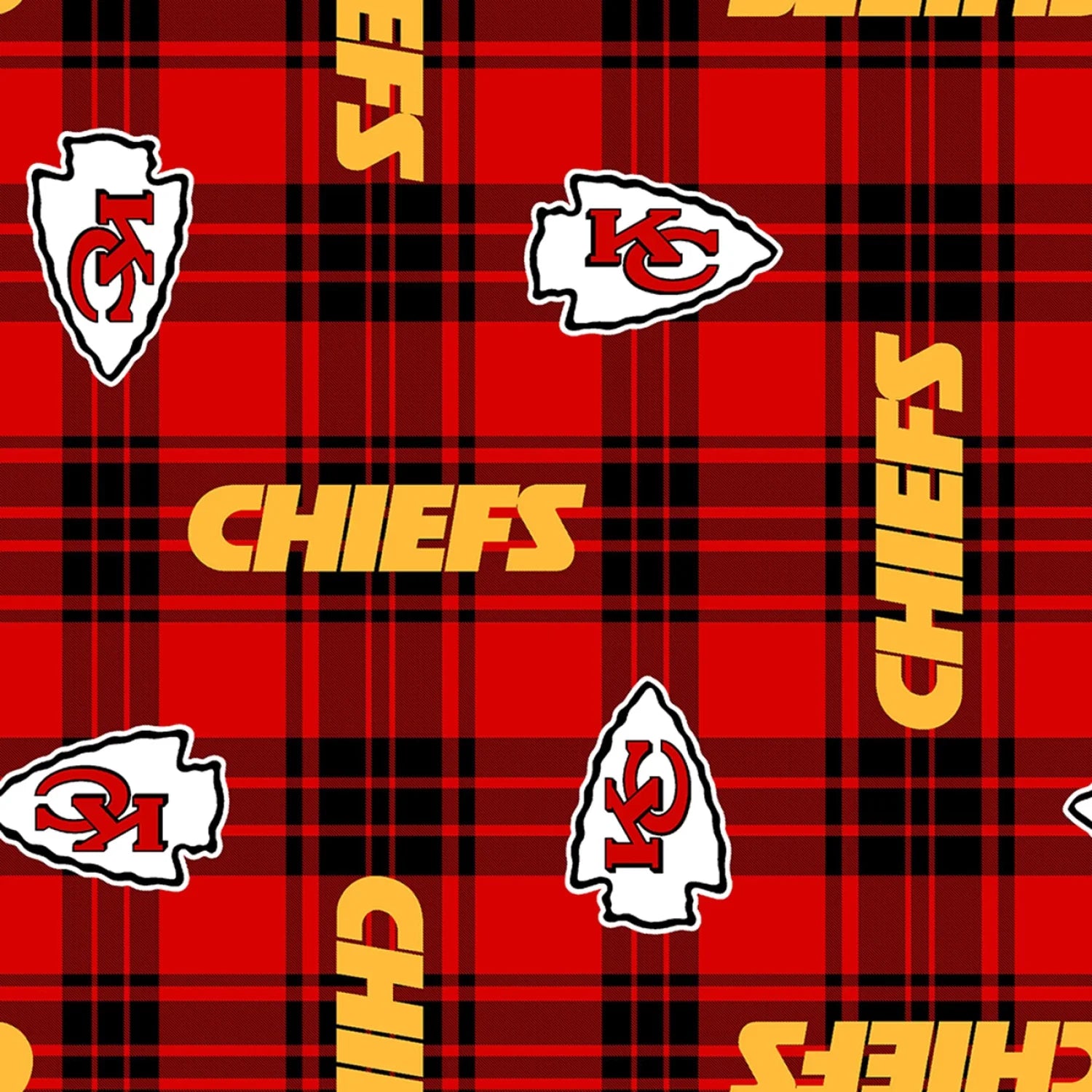 Kansas City Chiefs NFL Football Plaids Fabric Traditions Polyester Fleece Fabric NFL-6454-D