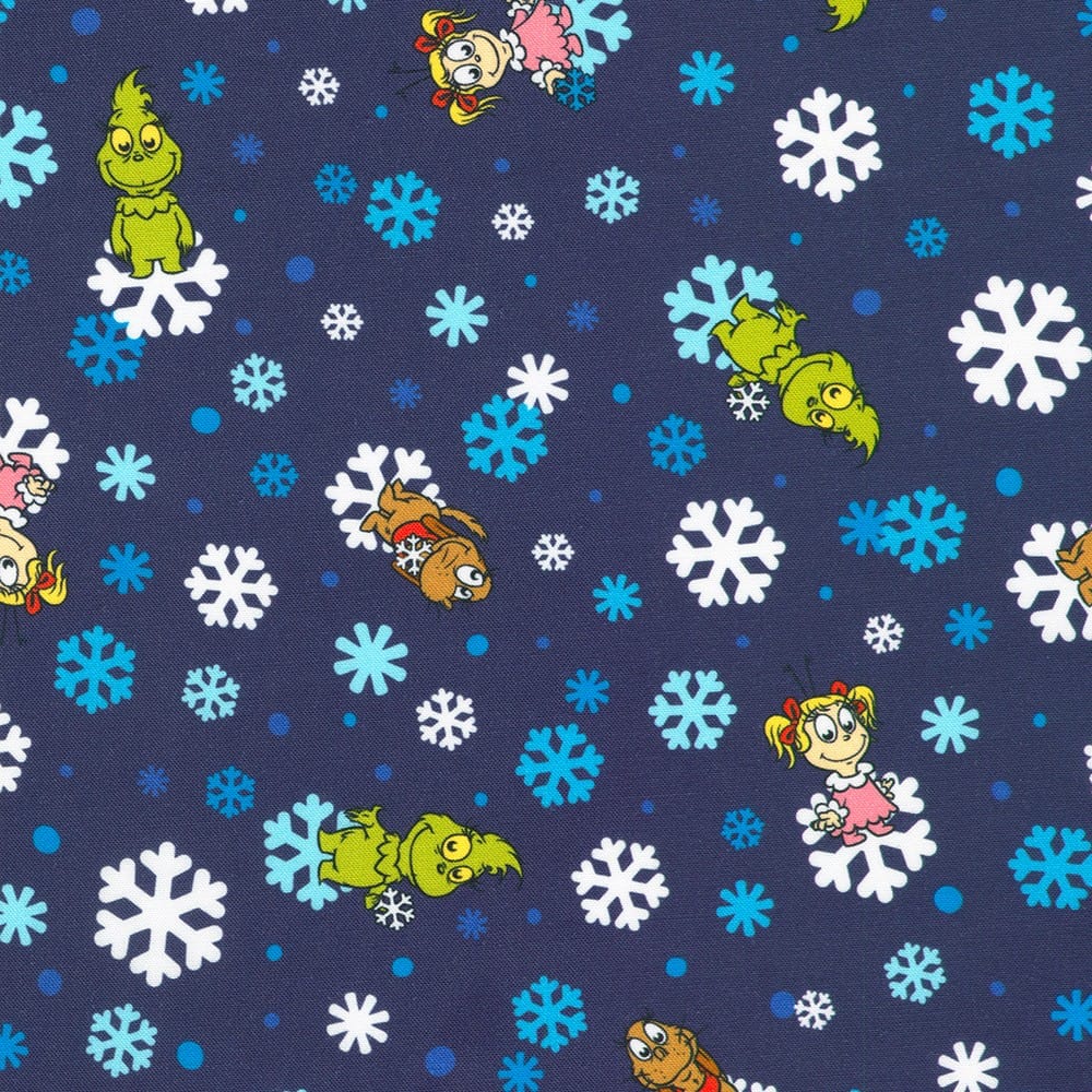 Little Grinch Characters Snowflake Navy Blue Dr Seuss Enterprises Robert Kaufman Cotton Fabric RK-ADED-23875-4