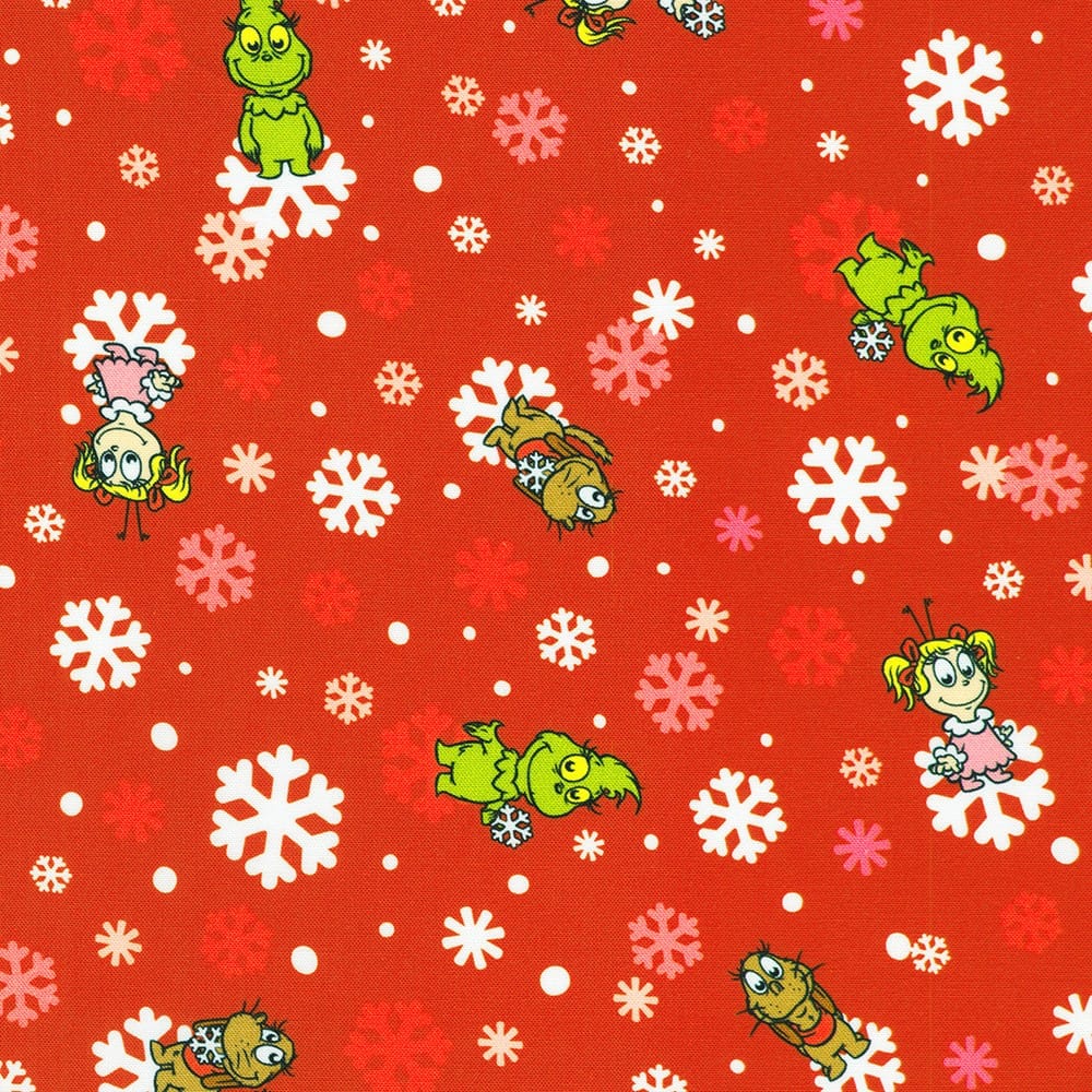 Little Grinch Characters Snowflake Red Dr Seuss Enterprises Robert Kaufman Cotton Fabric RK-ADED-23875-3