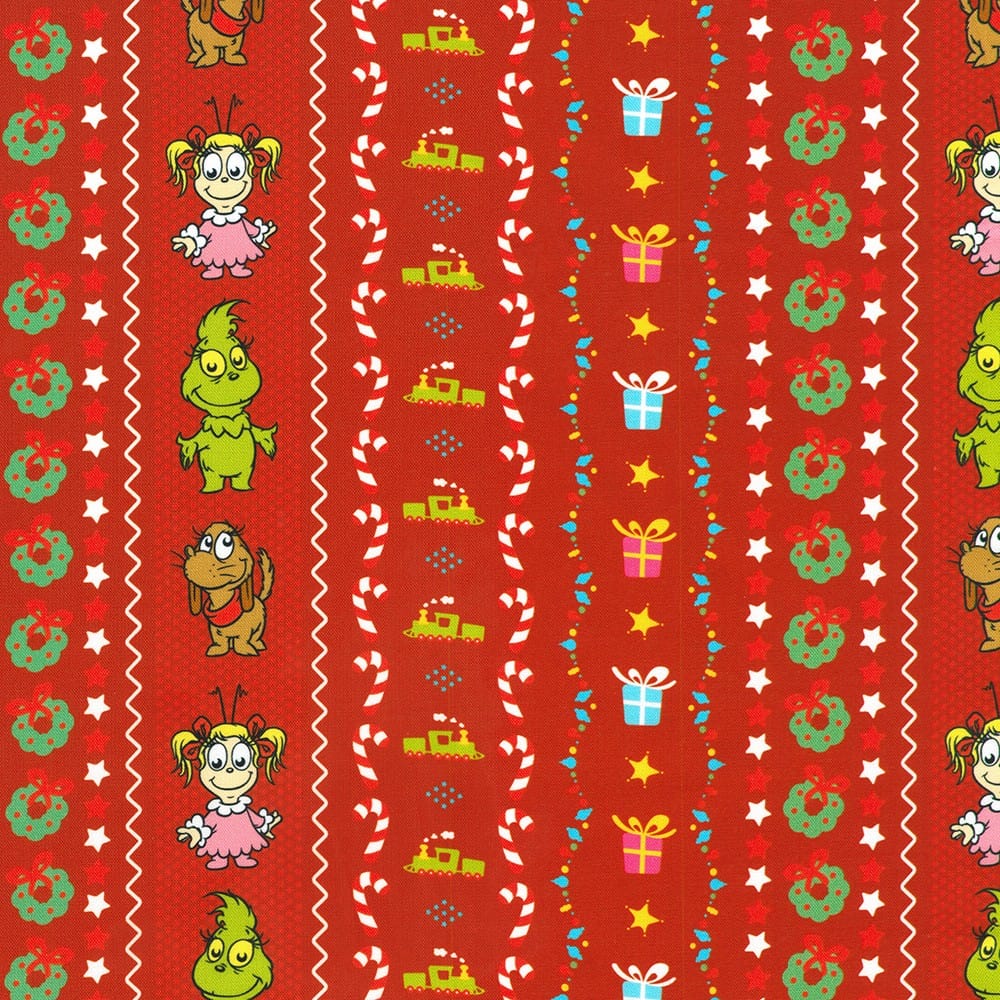 Little Grinch Characters Stripe Red Dr Seuss Enterprises Robert Kaufman Cotton Fabric RK-ADED-23873-3