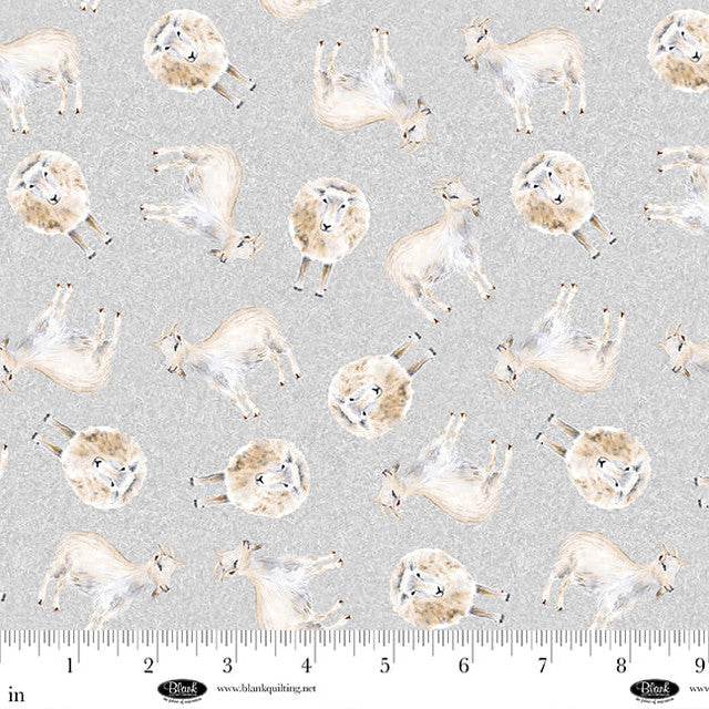 Little Seedlings Farm Sheep Light Grey Moque Lee Studio Blank Quilting Cotton Fabric BQ-4383-90