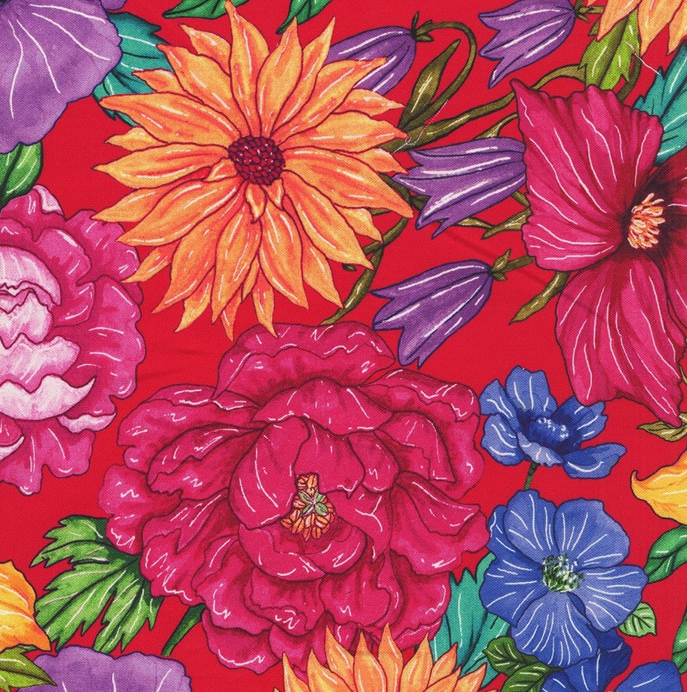 Living Color Large Hacienda Floral Packed Red Chong‑A Hwang Timeless Treasures Cotton Fabric TT-CD4051-RED