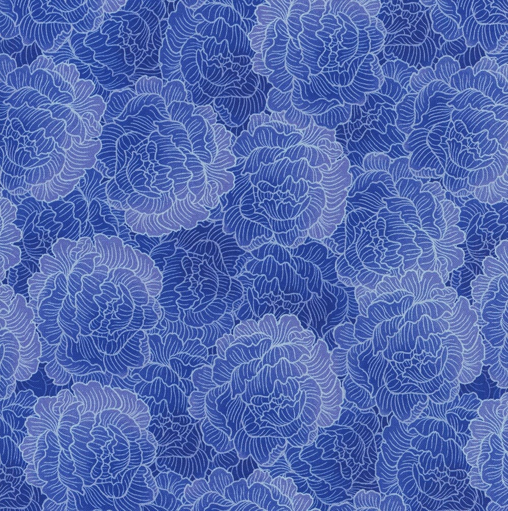 Living Color Packed Tonal Flowers Blue Chong‑A Hwang Timeless Treasures Cotton Fabric TT-CD4055-BLUE
