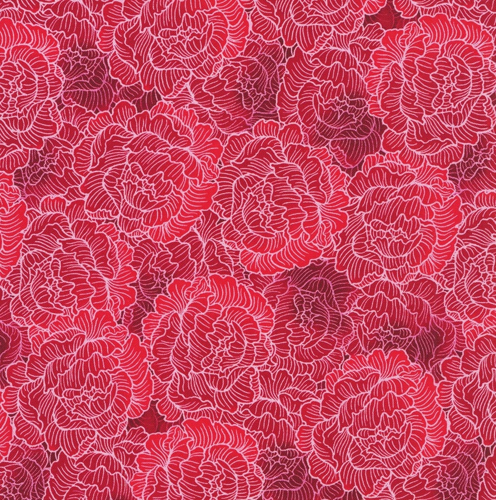 Living Color Packed Tonal Flowers Red Chong‑A Hwang Timeless Treasures Cotton Fabric TT-CD4055-RED