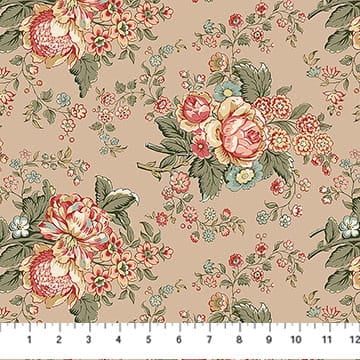 Manoir - Antiques Roadshow™ Floral Bouquet Tan Multi Deborah Edwards Northcott Fabrics Cotton Fabric NC-28967-13