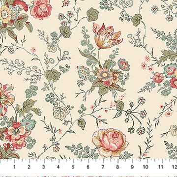 Manoir - Antiques Roadshow™ Large Floral Trail Cream Multi Deborah Edwards Northcott Fabrics Cotton Fabric NC-28965-11
