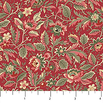 Manoir - Antiques Roadshow™ Packed Floral Red Multi Deborah Edwards Northcott Fabrics Cotton Fabric NC-28971-24