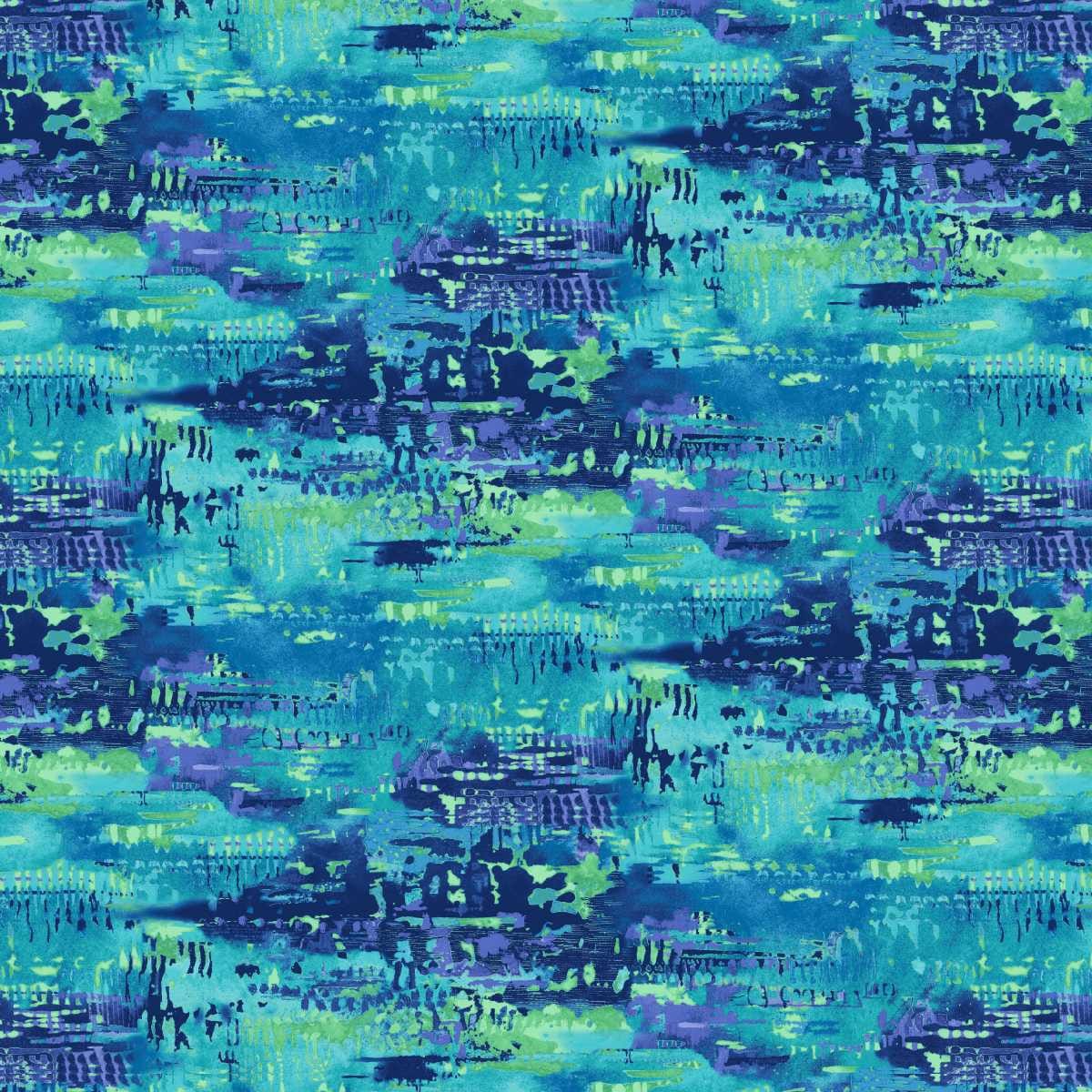 Meow Mix Cats Thick Paint Teal Green Blue Timna Tarr Studio E Cotton Fabric SE-8959-67