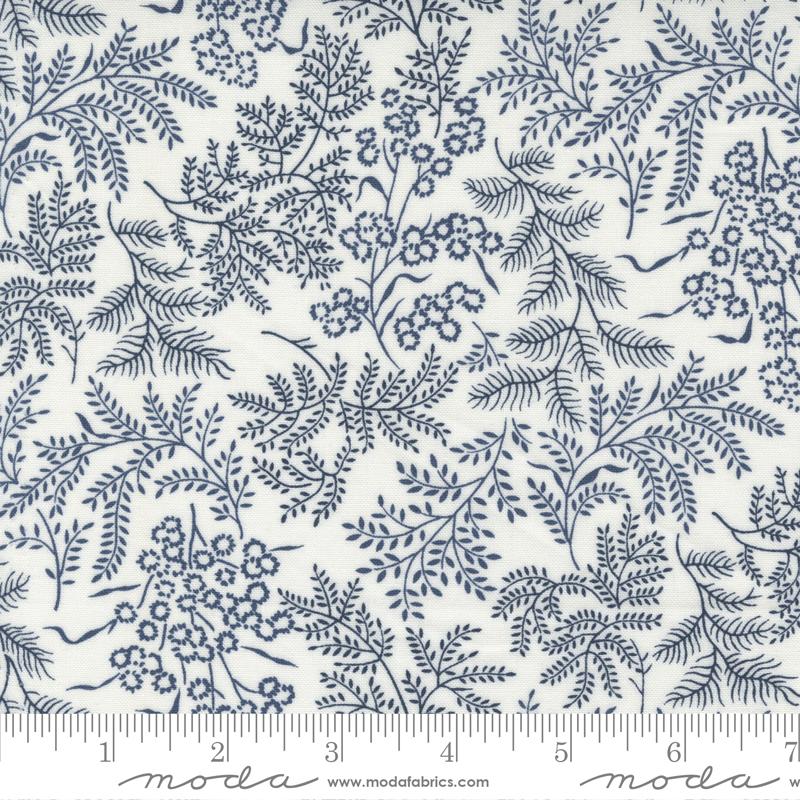 Nantucket Summer Floral and Leaves Cream Navy Camille Roskelley Moda Cotton Fabric MD-55261-21