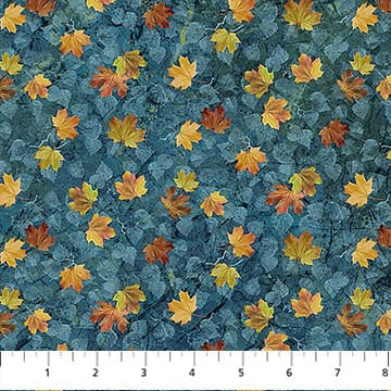 Autumn Woodland-Naturescapes Leaf Toss Blue Multi James Meger Northcott Cotton Fabric NC-DP28415-48