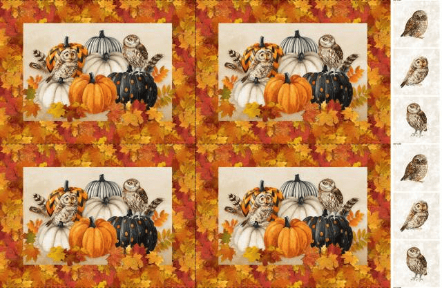 Night Owl Placemats Four on Panel CANVAS 28" Beige Multi Deboah Edwards Northcott Cotton CANVAS Fabric NC-C28844-12