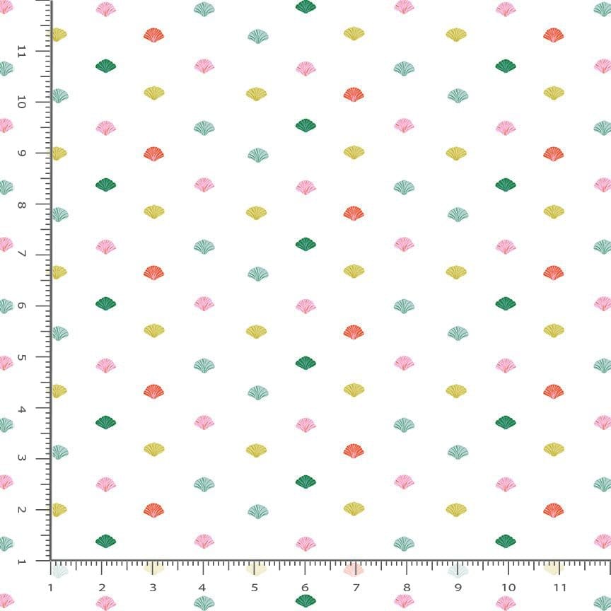 Paradise Royale Sea Shells White Faye Guanipa Dear Stella Cotton Fabric DS-DFG3404-WHITE