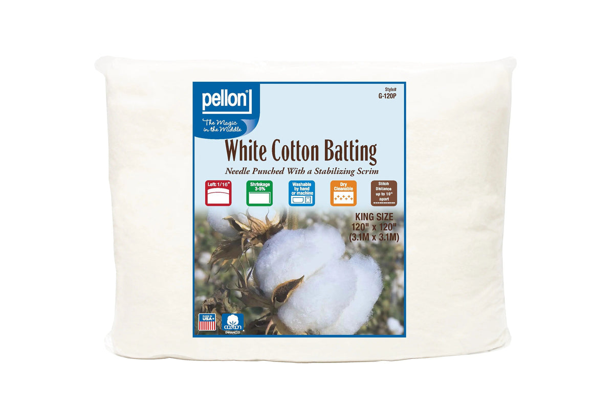 Pellon White Cotton Batting With Scrim120" x 120" King Size Package.