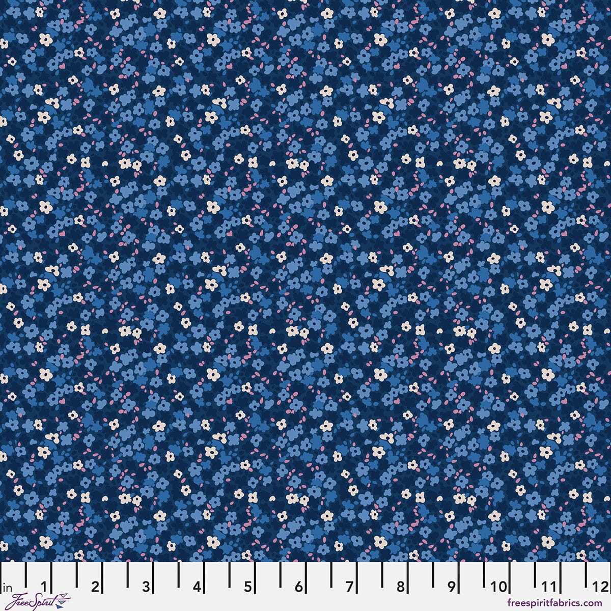 Petite Prints Ditsy Brambleberry Floral Blue August Ellery Free Spirit Cotton Fabric FS-PWAE001.BRAMBLEBERRY