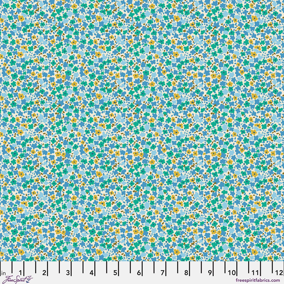 Petite Prints Ditsy Julep Floral Green Blue August Ellery Free Spirit Cotton Fabric FS-PWAE001.JULEP