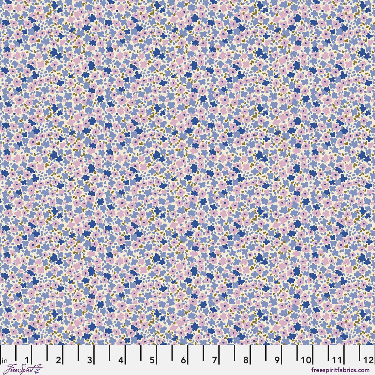 Petite Prints Ditsy Periwinkle Floral Blue Purple August Ellery Free Spirit Cotton Fabric FS-PWAE001.PERIWINKLE