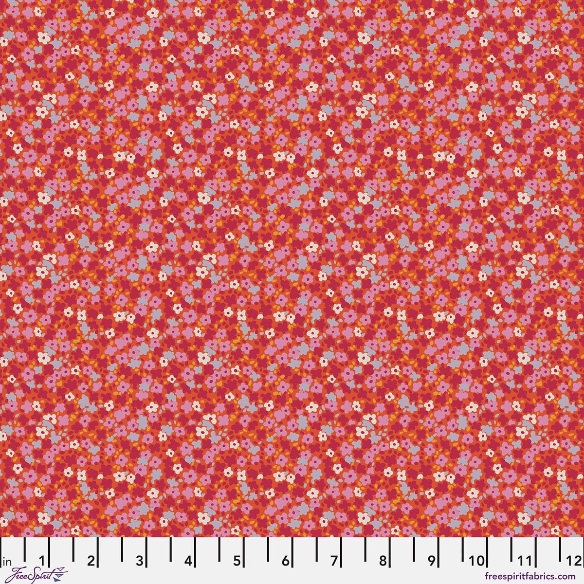 Petite Prints Ditsy Watermelon Floral Orange Purple White August Ellery Free Spirit Cotton Fabric FS-PWAE001.WATERMELON
