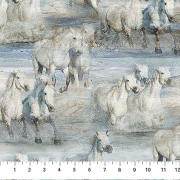 Running Free Horse Blue Multi Deborah Edwards Northcott Cotton Fabric NC-DP28589-42