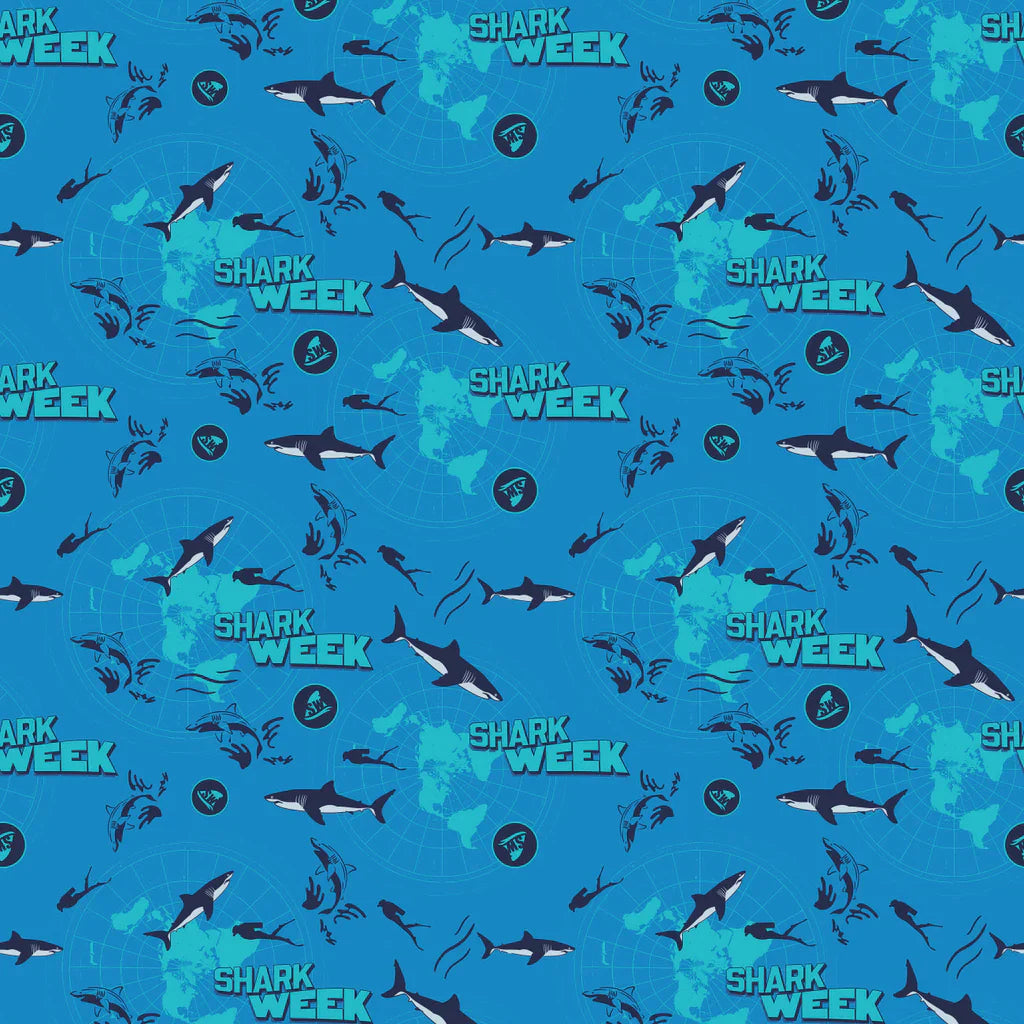 Shark Week World Ocean Tour Blue Camelot Cotton Fabric CF-23560104-01