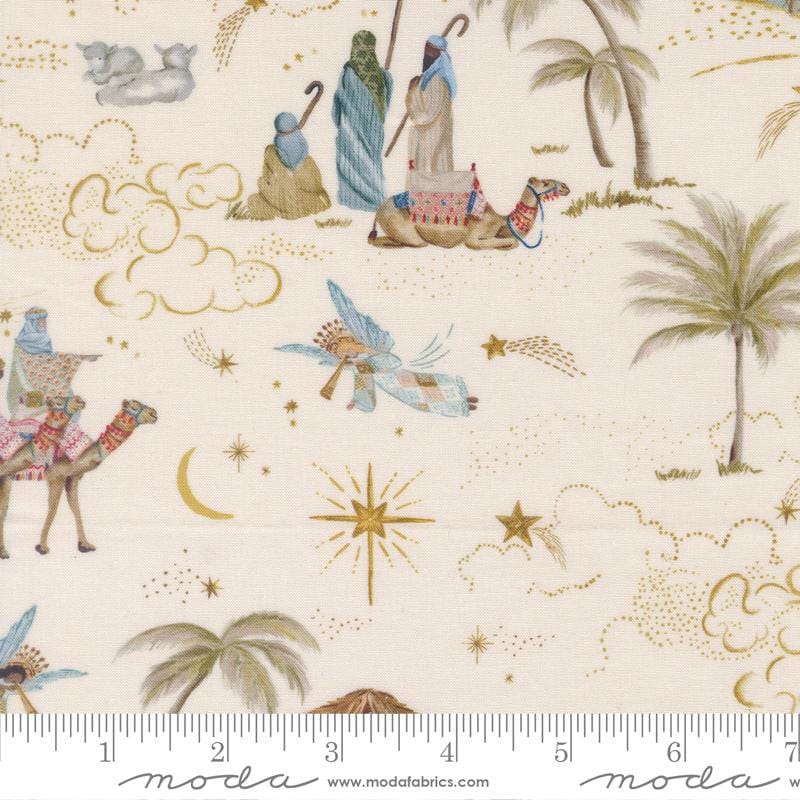 Silent Night Landscape Scenery 3 Kings Lamb Cream Watercolour Heart Moda Cotton Fabric MD-40050-11