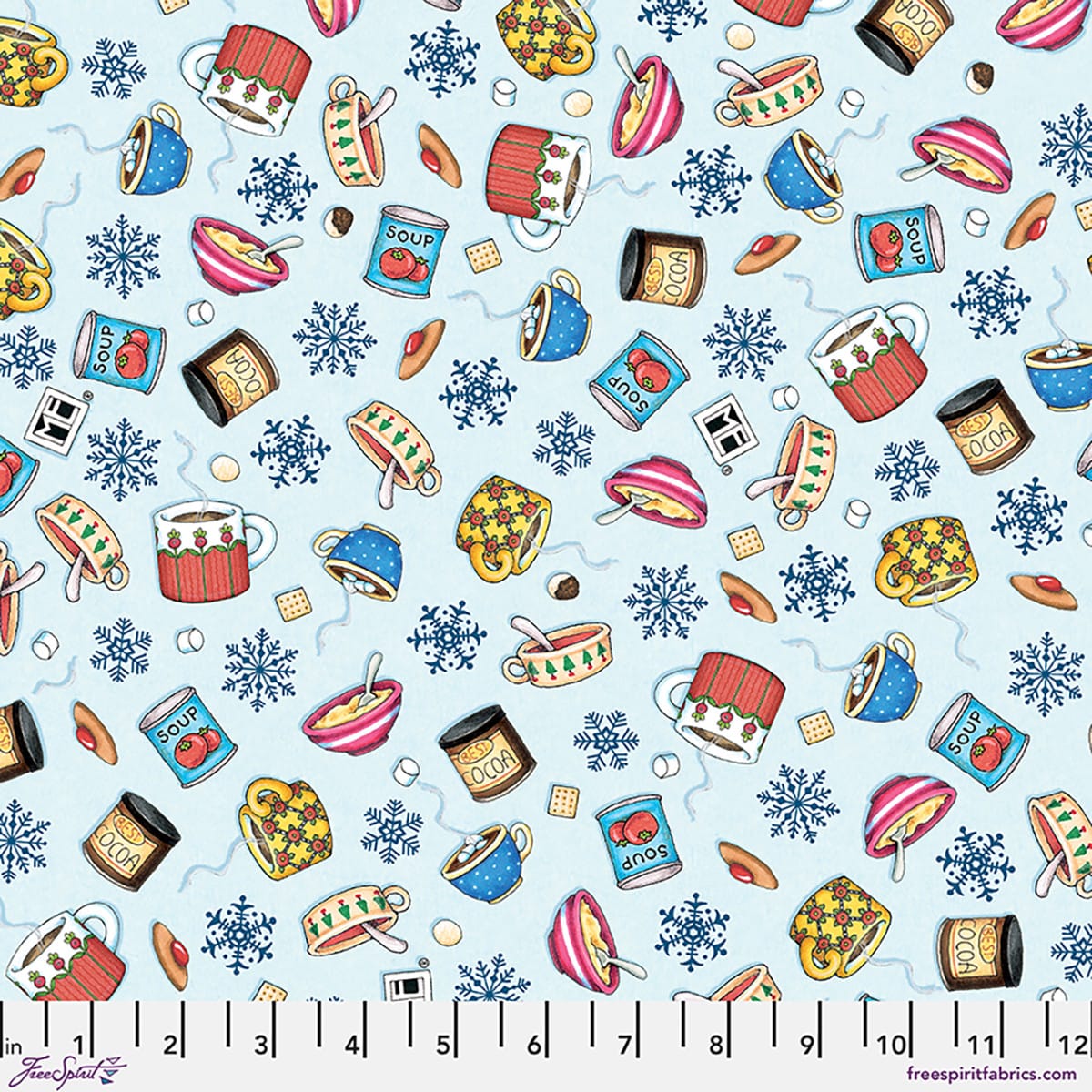 Snow Day Cozy Cupboard Blue Multi Mary Engelbreit Free Spirit Cotton Fabric FS-PWMY033.MULTI