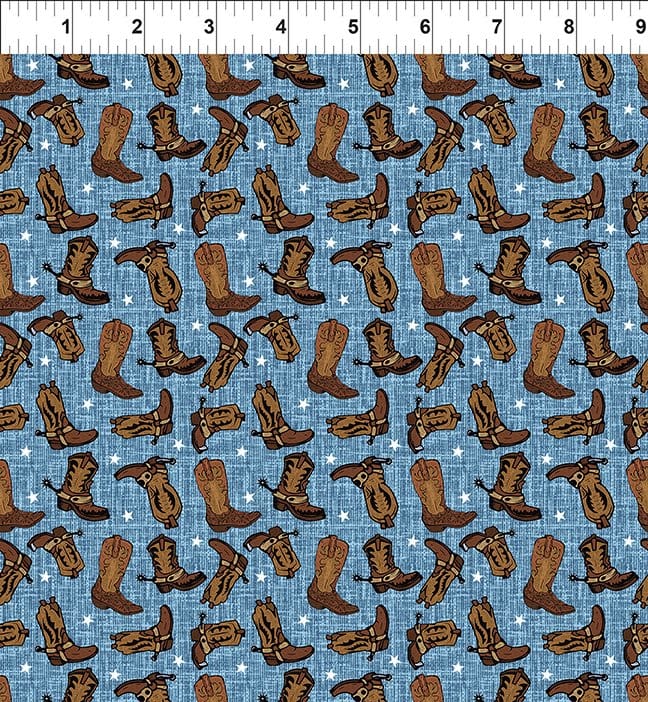 Southwest Minis BootsBlue Jason Yenter In The Beginning Cotton Fabric ITB-9SWM-1