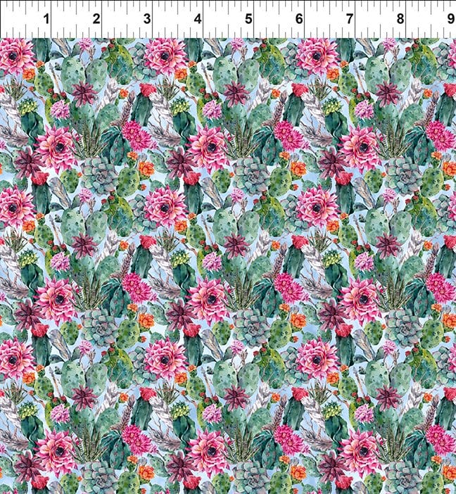Southwest Minis Cactus FlowerMulti Jason Yenter In The Beginning Cotton Fabric ITB-10SWM-1