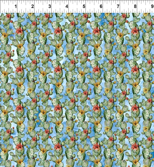 Southwest Minis Cactus StripeBlue Jason Yenter In The Beginning Cotton Fabric ITB-3SWM-1