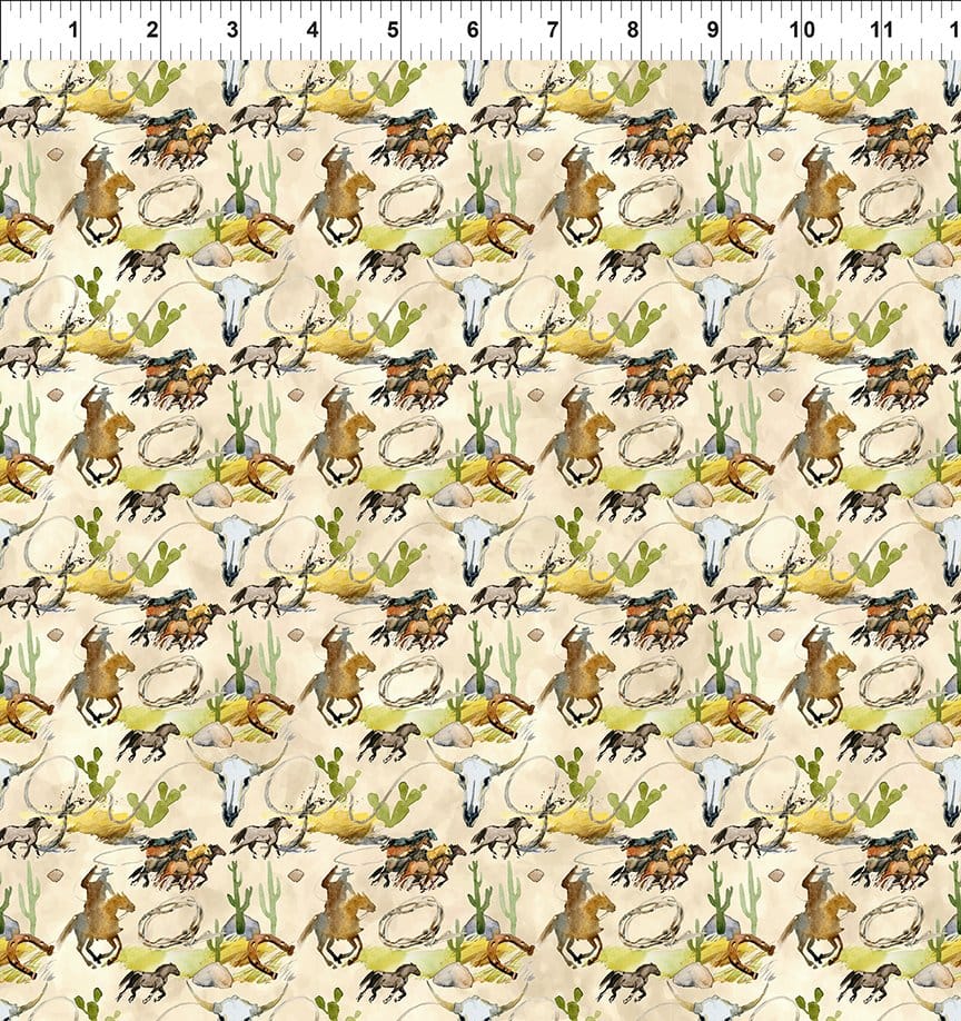 Southwest Minis Wild HorsesMulti Jason Yenter In The Beginning Cotton Fabric ITB-11SWM-1
