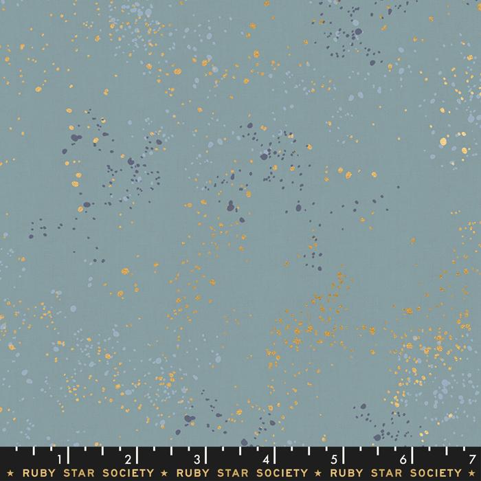 Speckled Metallic Soft Blue Gold Ruby Star Society Moda Cotton Fabric MD RS5027-48M