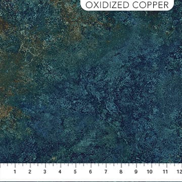 Stonehenge Gradations II Sienna Marble in Oxidized Copper Blue Linda Ludovico Northcott Cotton Fabric NC-26755-68