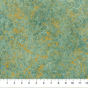 Stonehenge Valencia Patina Dark Seafoam Green Gold Metallic Linda Ludovico Northcott Cotton Fabric NC-28902M-64