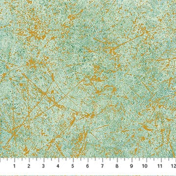 Stonehenge Valencia Patina Light Teal Green Blue Gold Metallic Linda Ludovico Northcott Cotton Fabric NC-28902M-65