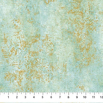Stonehenge Valencia Travertine Medium Seafoam Green Gold Metallic Linda Ludovico Northcott Cotton Fabric NC-28901M-63