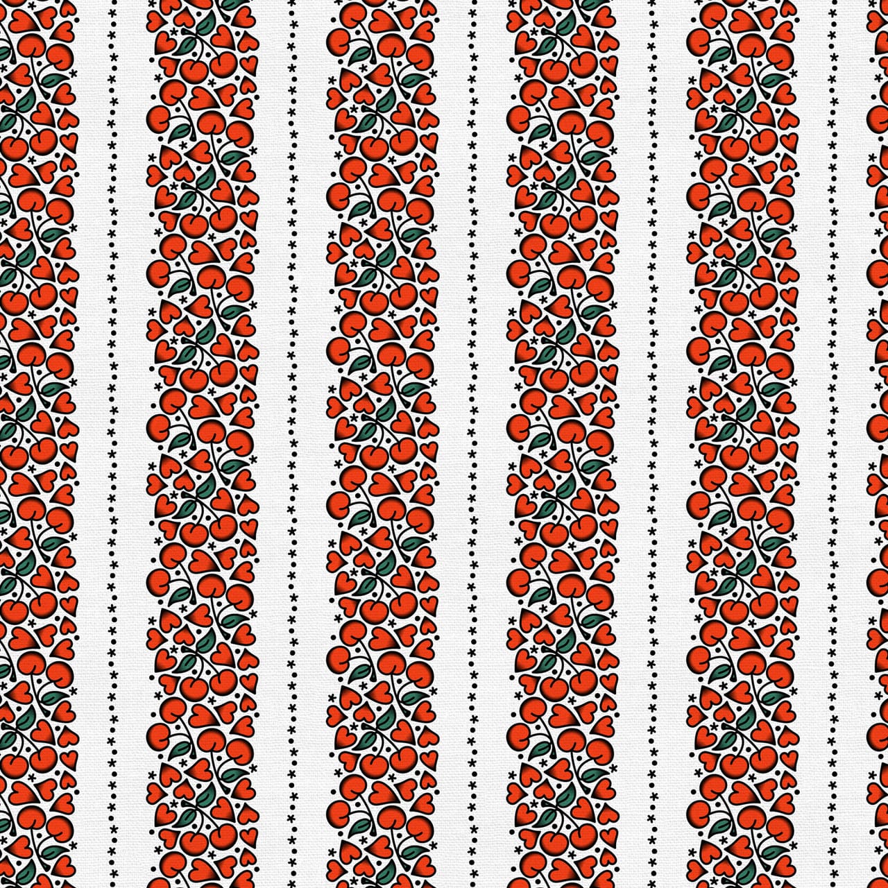 Timeless Tattoos Cherry Heart Stripe Tattoos White Cream Paintbrush Studio Cotton Fabric PBS-120-25901