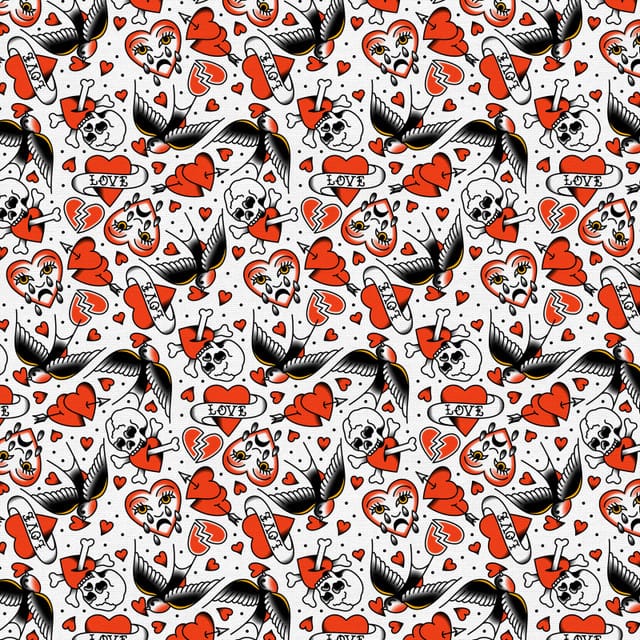 Timeless Tattoos Heart Eagle Tattoos White Cream Paintbrush Studio Cotton Fabric PBS-120-25899