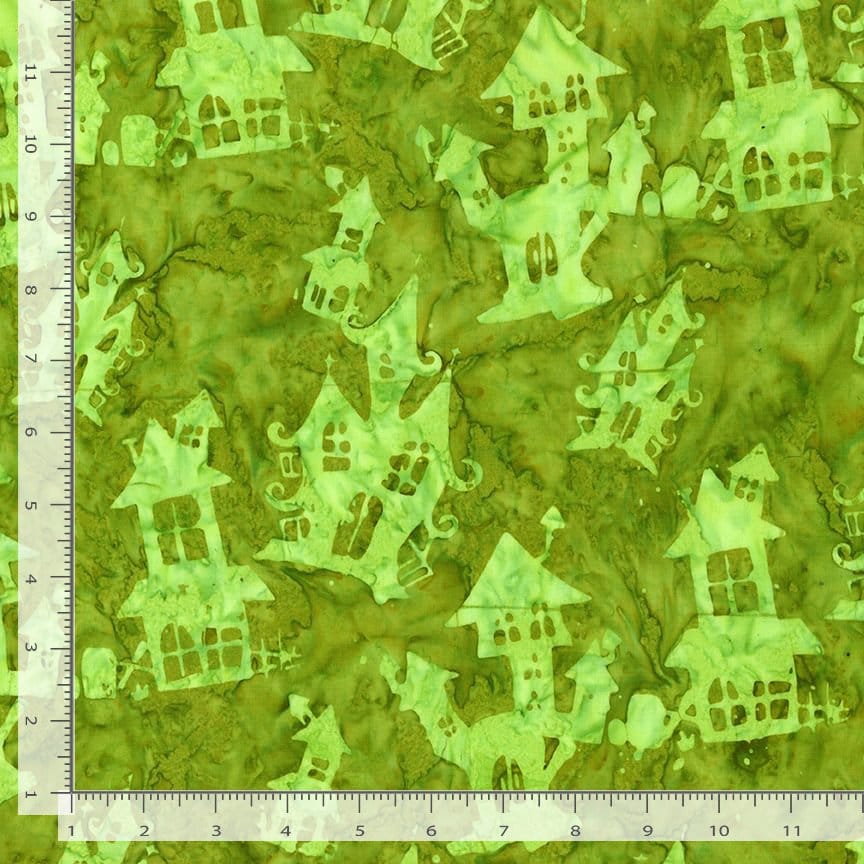 Tonga Batiks Haunted Houses Poison Green Timeless Treasures Cotton Batik Fabric TT-TONGA-B3549-POISON