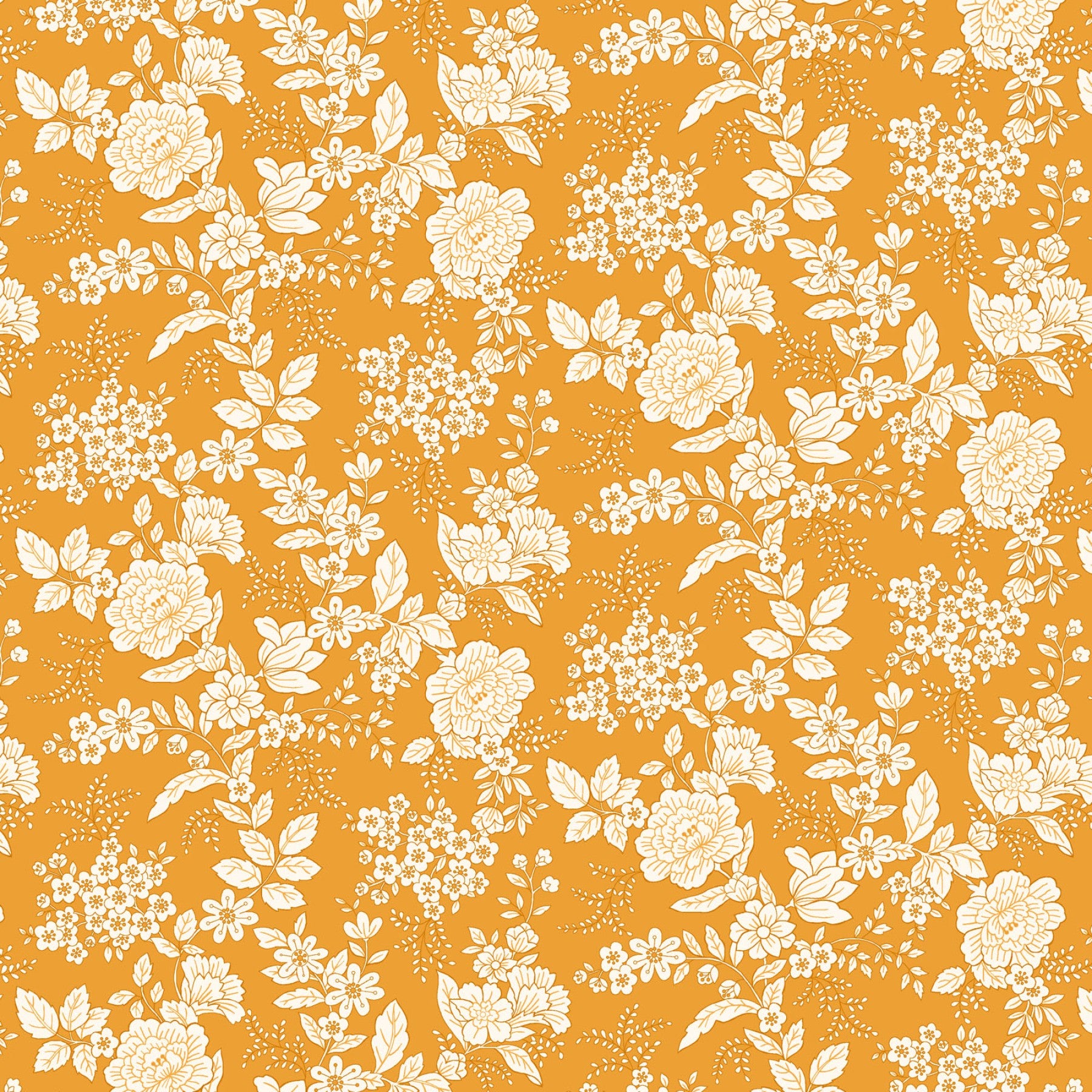 Tranquility Floral Flowers Toile Orange Kim Diehl Henry Glass Cotton Fabric