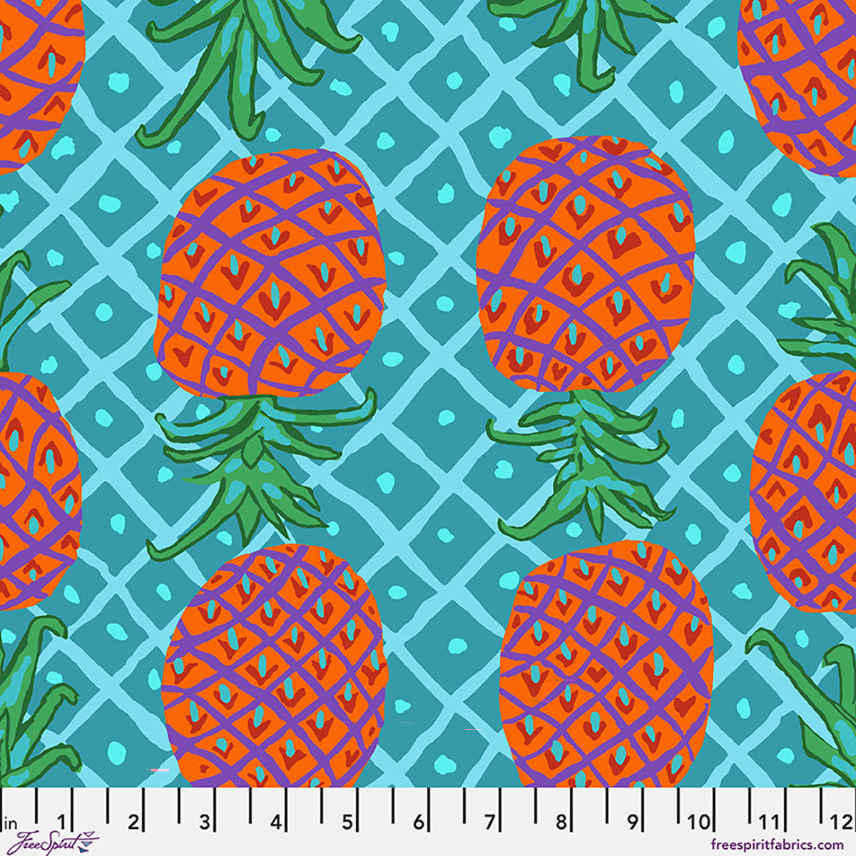 Upside Down Pinepples Aqua August 2026 Kaffe Fassett Collective Free Spirit Cotton Fabric FS-PWBM108.AQUA