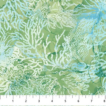 Whale Song Coral Light Green Deborah Edwards and Melanie Samra Northcott Cotton Fabric