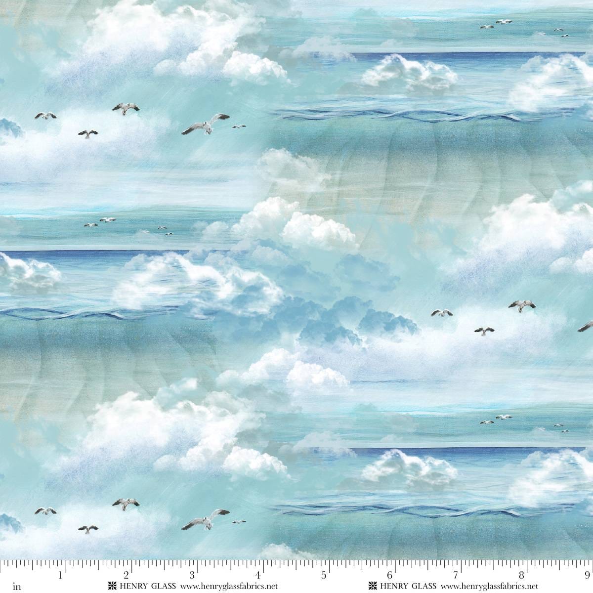 Window to Paradise Clouds Bay Blue Lisa Sparling Henry Glass Cotton Fabric HG-2326-11